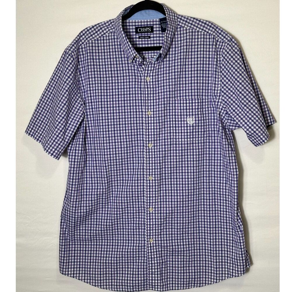 Chaps Easy Care Men's Purple Checked Short Sleeve Button Down Shirt Size XL